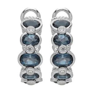 Judith Ripka Earrings Classic Sterling London Blue Topaz J-Hoop Earrings